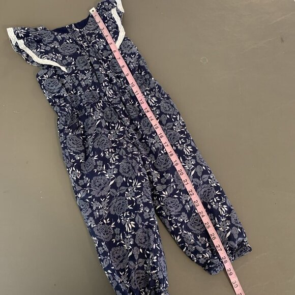 Janie & Jack Girls 3 3T Romper Jumpsuit Navy Blue Ruffle Summer Spring - Picture 13 of 16